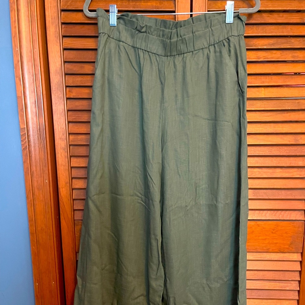 LOFT Green wide Leg Linen Blend Pants